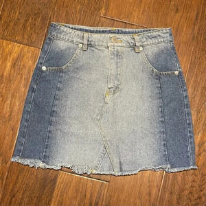 Altar’d State Denim Mini Skirt Frayed Hem